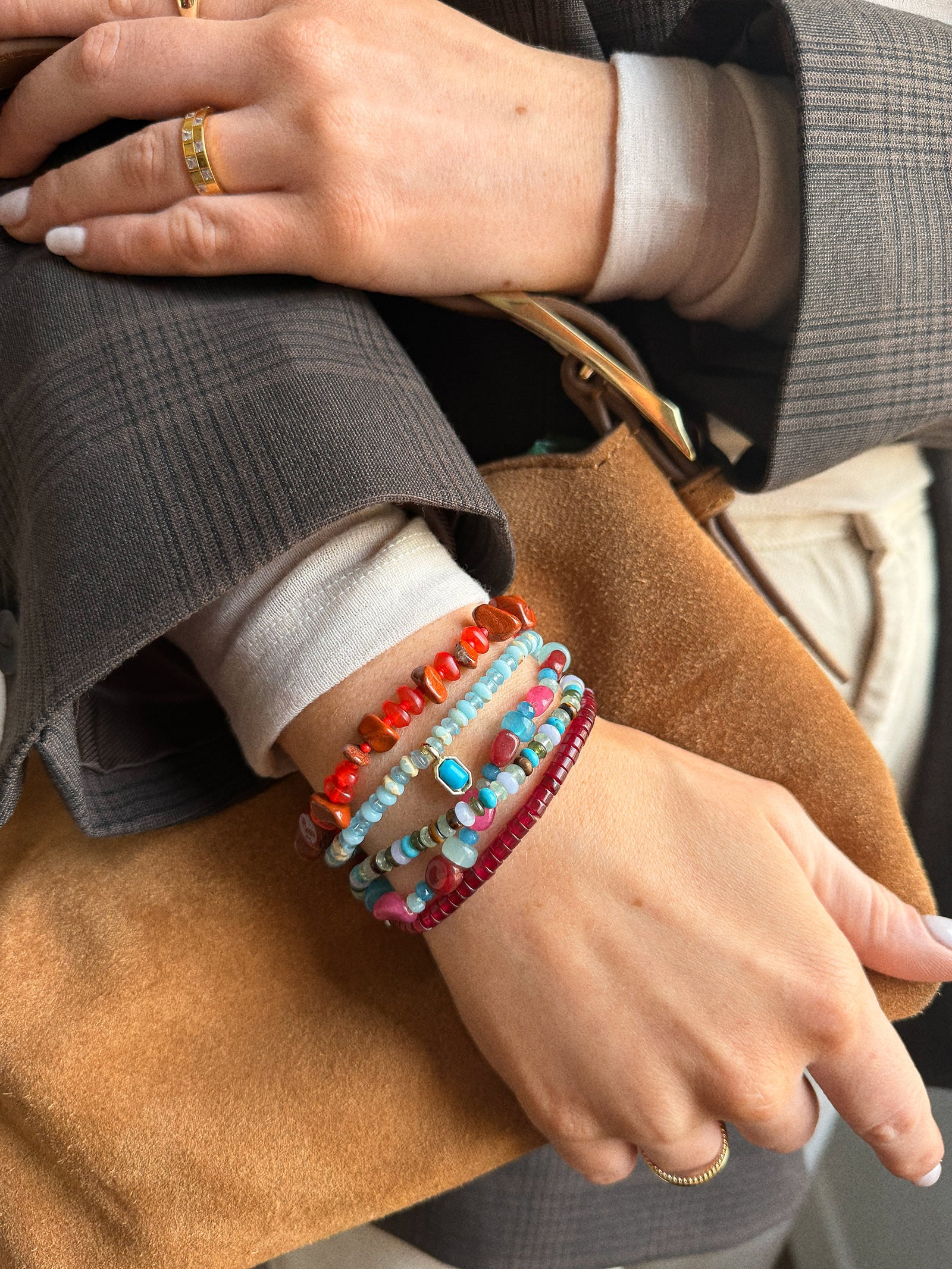 Darcy Beaded Bracelet Set - Red